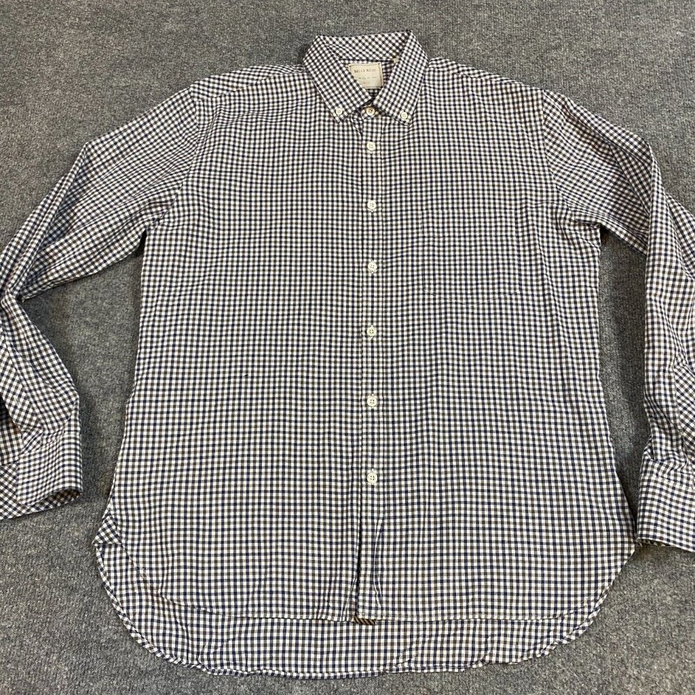 Billy Reid Mens Shirt L Blue Gingham Plaid Long Sleeve